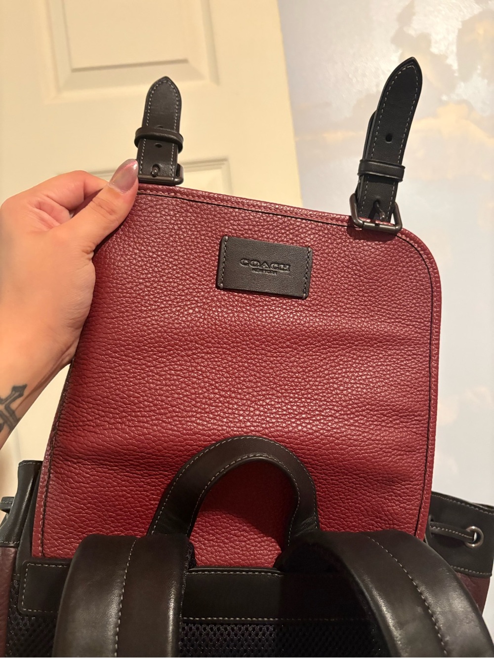 Coach Sprint Men’s Two-Tone Burgundy and Black Leather Backpack New - Picture 5 of 7